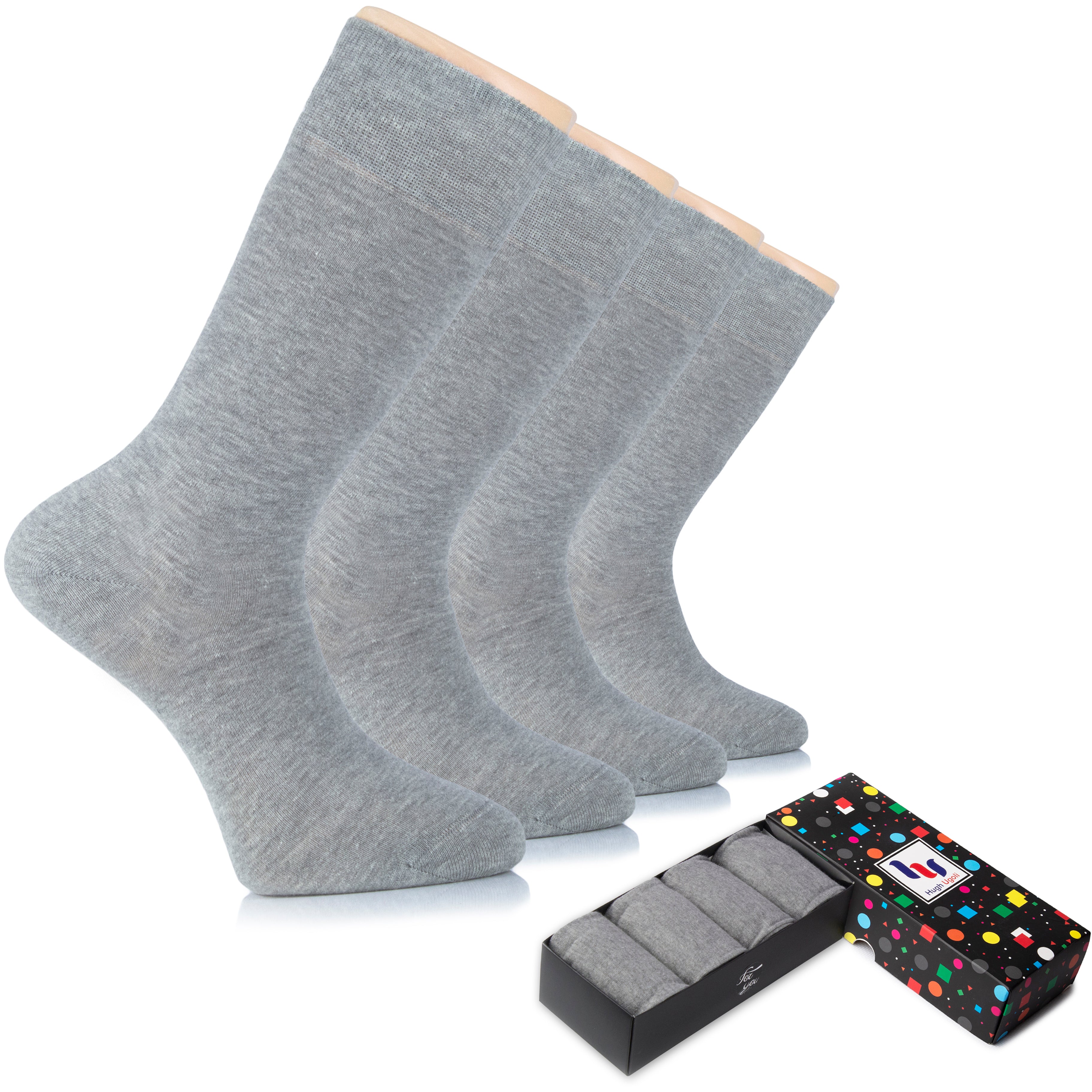 Men's Cotton Dress Seamless Toe Business Crew Socks with Gift Box, 4 Pairs